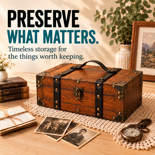 Rustic Wooden Treasure Chest Storage Box