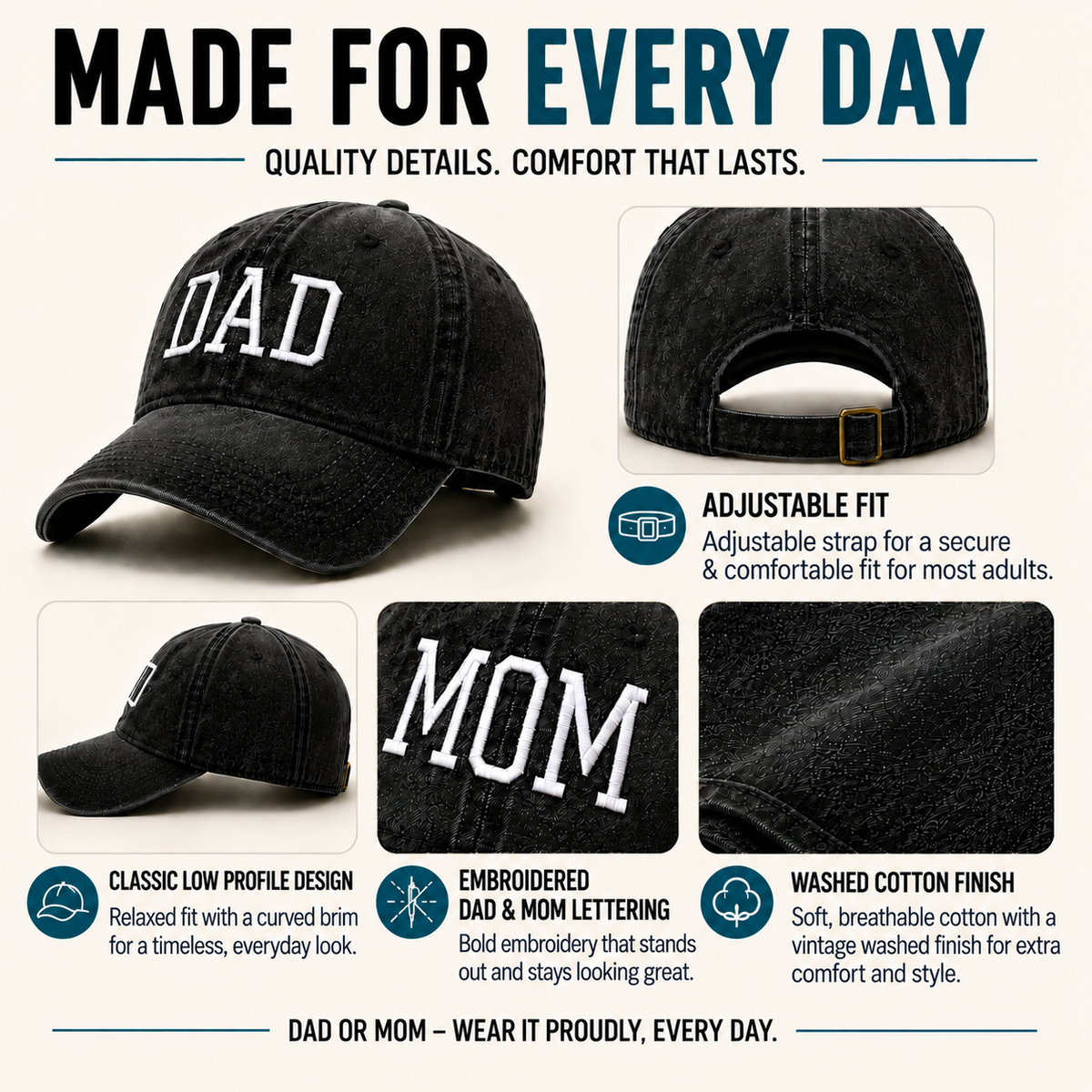 Matching MOM & DAD Snapback Hats Gift Set