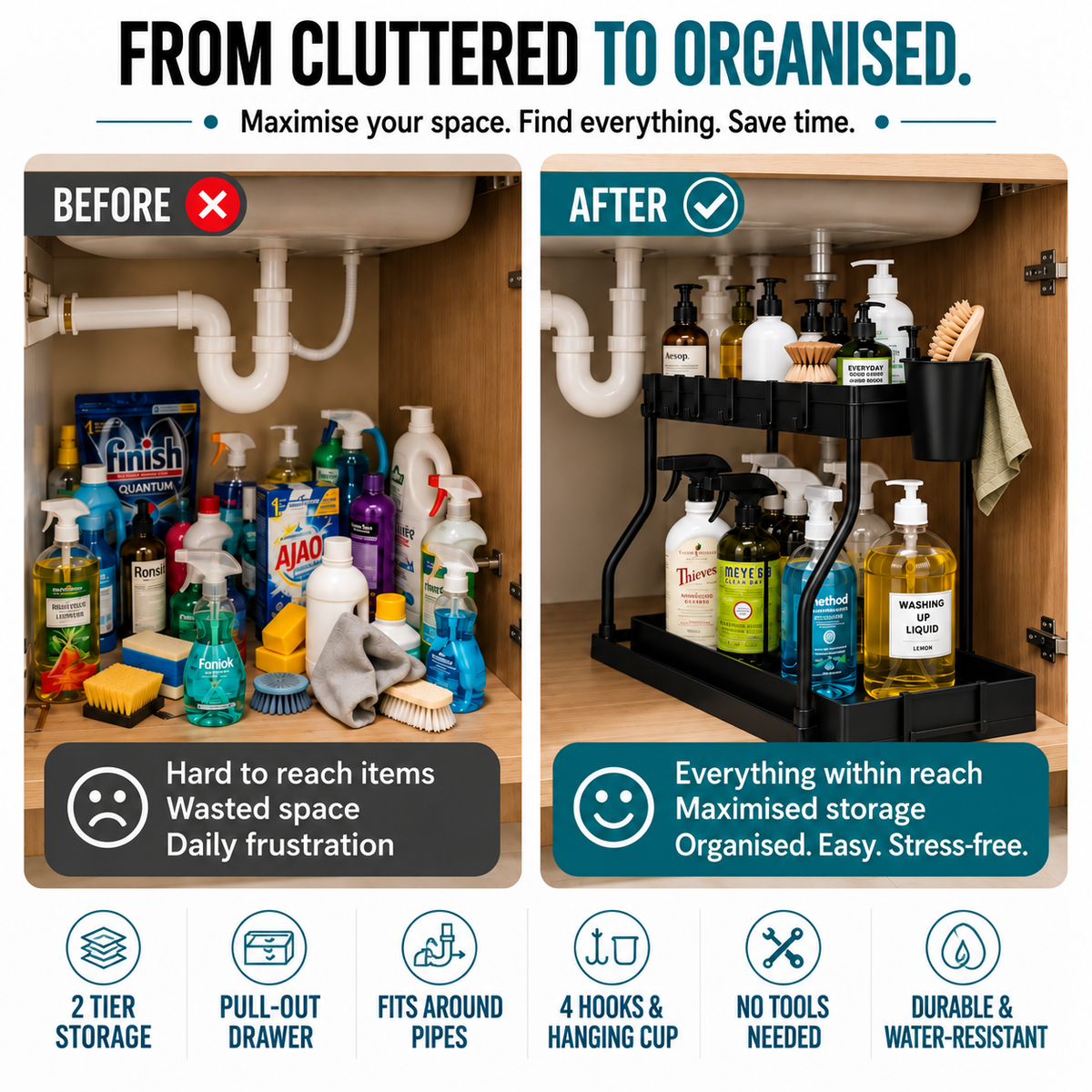 2 Tier Under Sink Storage Organiser