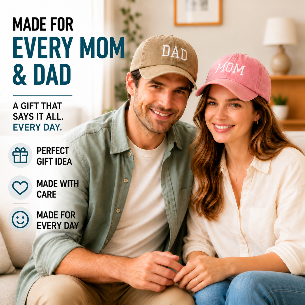 Matching MOM & DAD Snapback Hats Gift Set