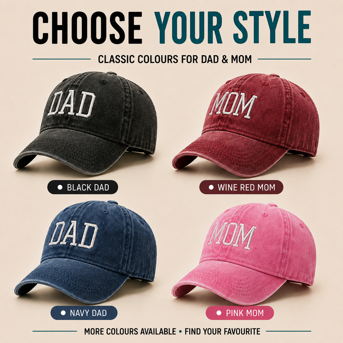 Matching MOM & DAD Snapback Hats Gift Set