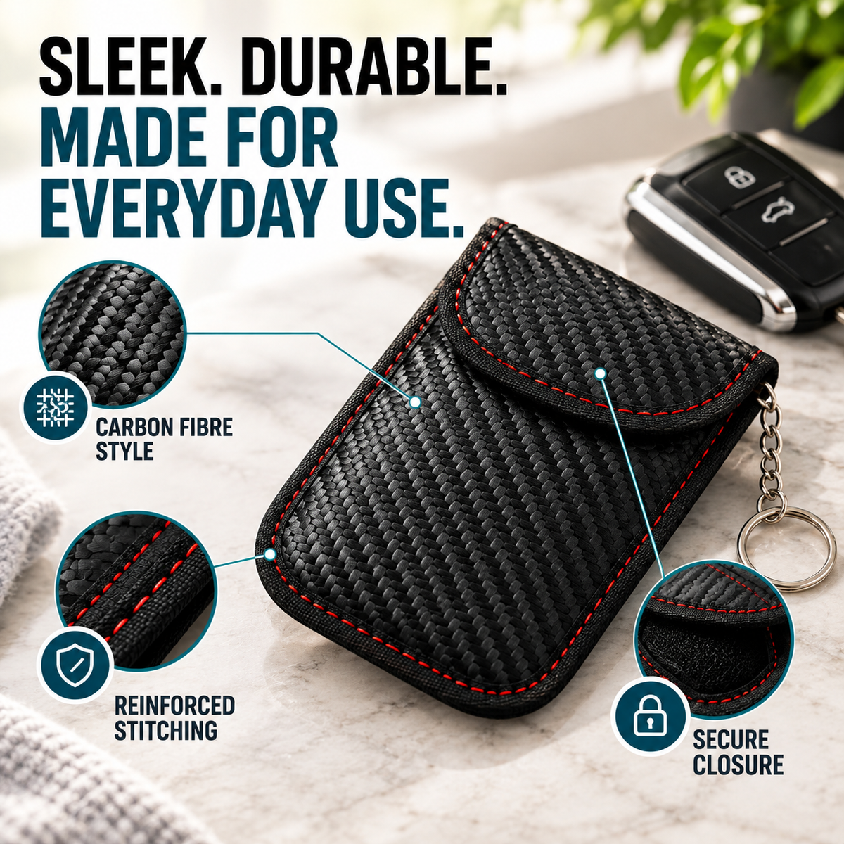 RFID Signal Blocking Key Pouch For Keyless Car Protection